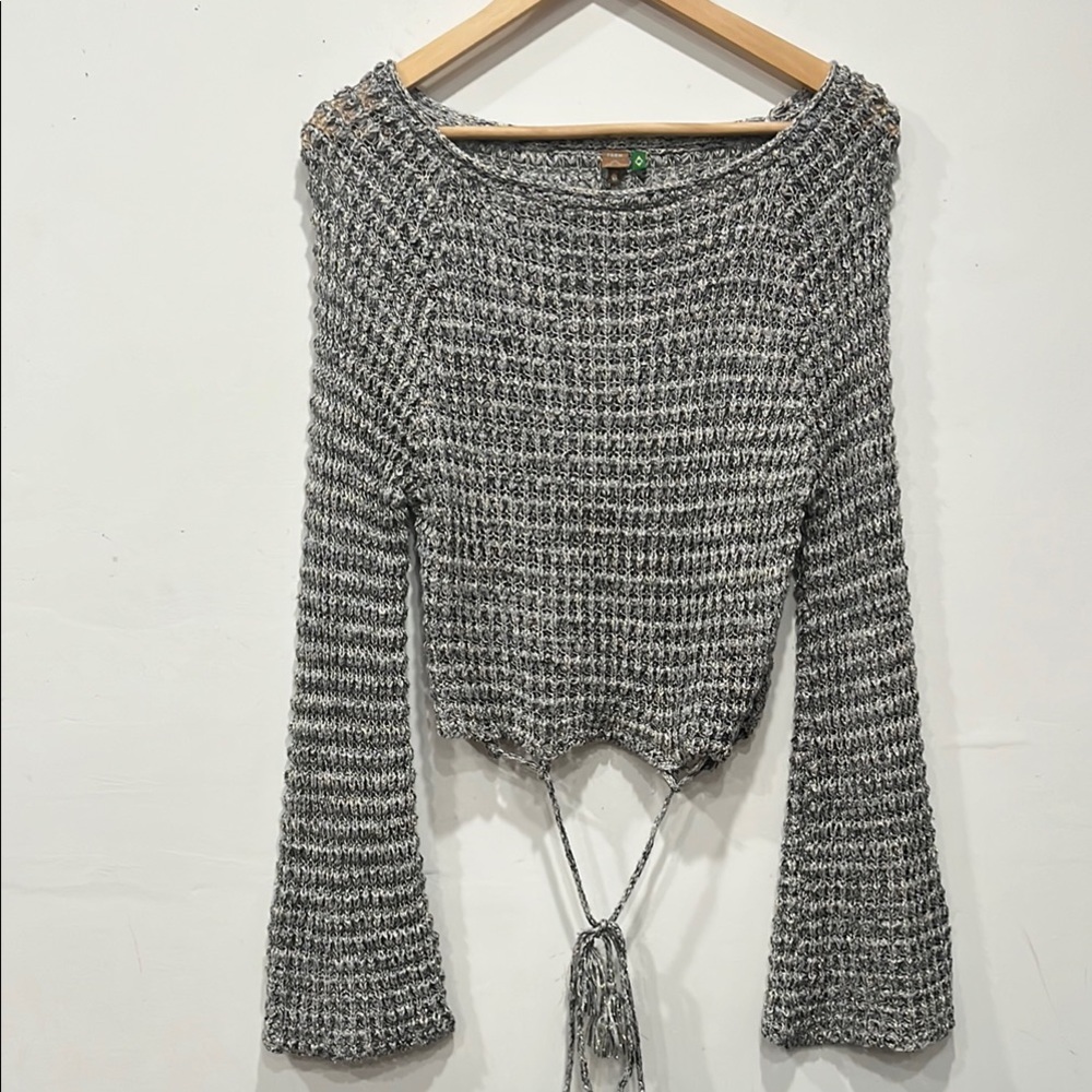 Farm Rio Knitted Gold Metallic Thread Boat neck Grey Pullover Sweater M